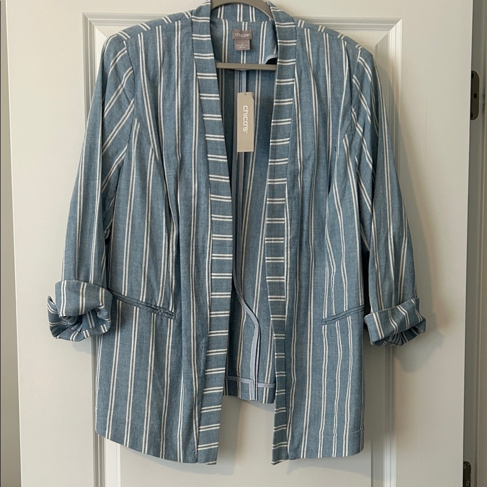 Chicos Blue and White Striped Blazer